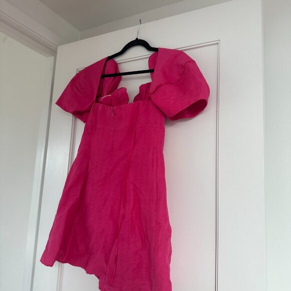 Cult Gaia Asal Mini Dress In Pink Off-Shoulder Plunge Neck Puff Sleeves Sz 8 - Picture 10 of 11